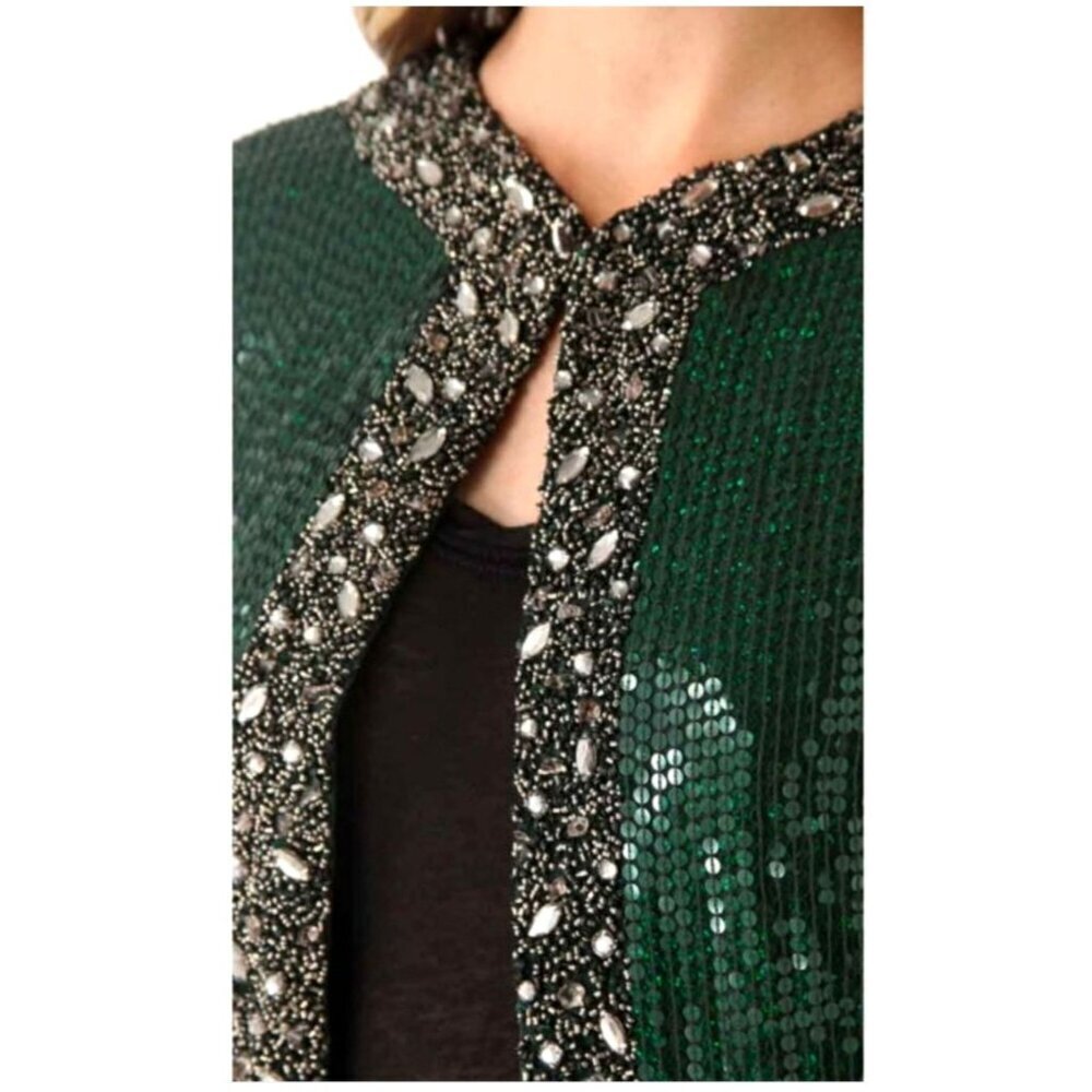 Haute Hippie Emerald Sequin Long Cape - Picture 2 of 15
